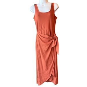 Nine Britton Ribbed Wrap Midi Dress Rust Tie Waist‎ Size Small